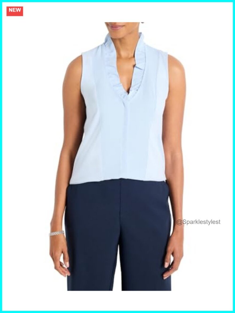 Petite Ruffled V-Neck Tank Top Sleeveless Pull-On Cotton Modal